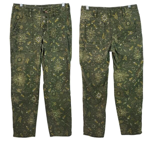 Anthropologie The Wanderer Green Floral Jeans Button Fly Cargo Pants 26 28 x 27 - Picture 1 of 4